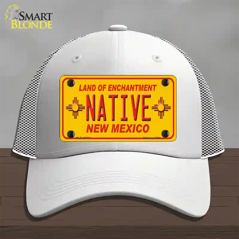 Native New Mexico Yellow State Novelty License Plate Hat Mesh / White