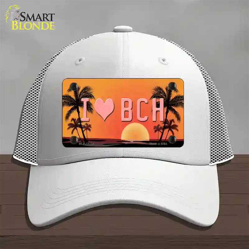 I Love Beach Novelty License Plate Hat Mesh / White