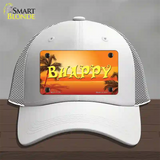 Be Happy Beach Scene Novelty License Plate Hat Mesh / White