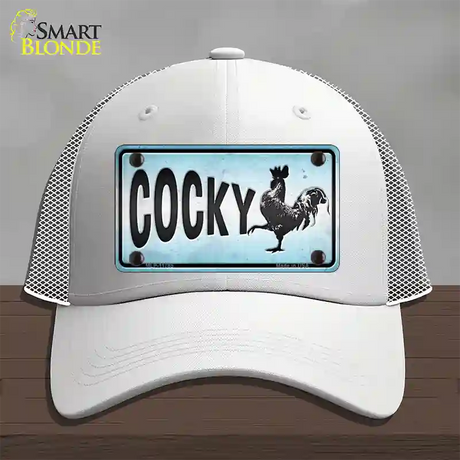 Cocky Chicken Novelty License Plate Hat Mesh / White