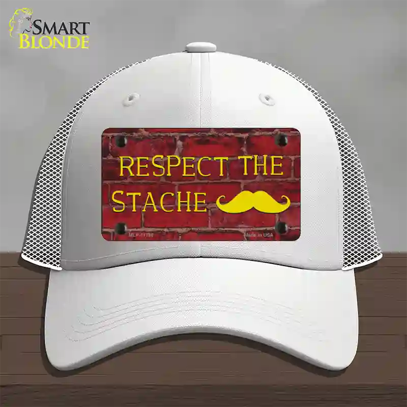 Respect the Stache Novelty License Plate Hat Mesh / White