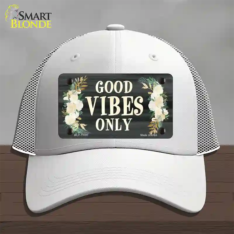 Good Vibes Only Novelty License Plate Hat Mesh / White