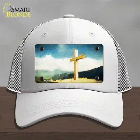 Lone Cross in the Sky Novelty License Plate Hat Mesh / White