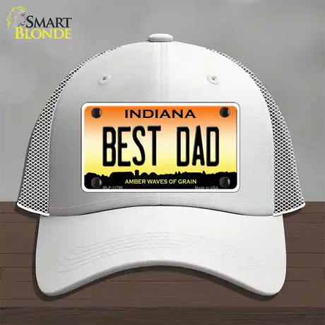 Best Dad Indiana Novelty License Plate Hat Mesh / White