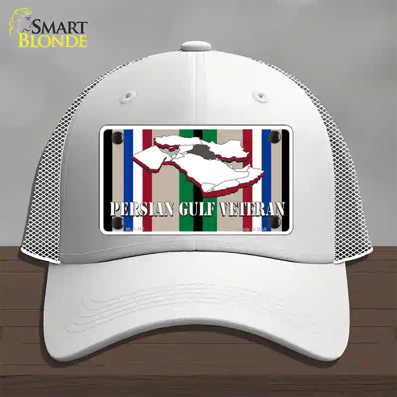 Persian Gulf Veteran Novelty License Plate Hat Mesh / White