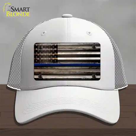 Thin Blue Line American Flag Novelty License Plate Hat Mesh / White