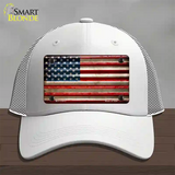 American Flag Corrugated Novelty License Plate Hat Mesh / White