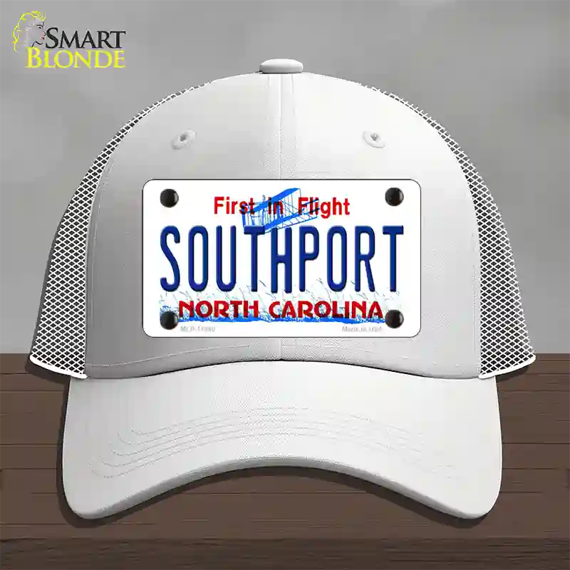 Southport North Carolina Novelty License Plate Hat Mesh / White