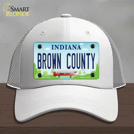 Brown County Indiana Novelty License Plate Hat Mesh / White