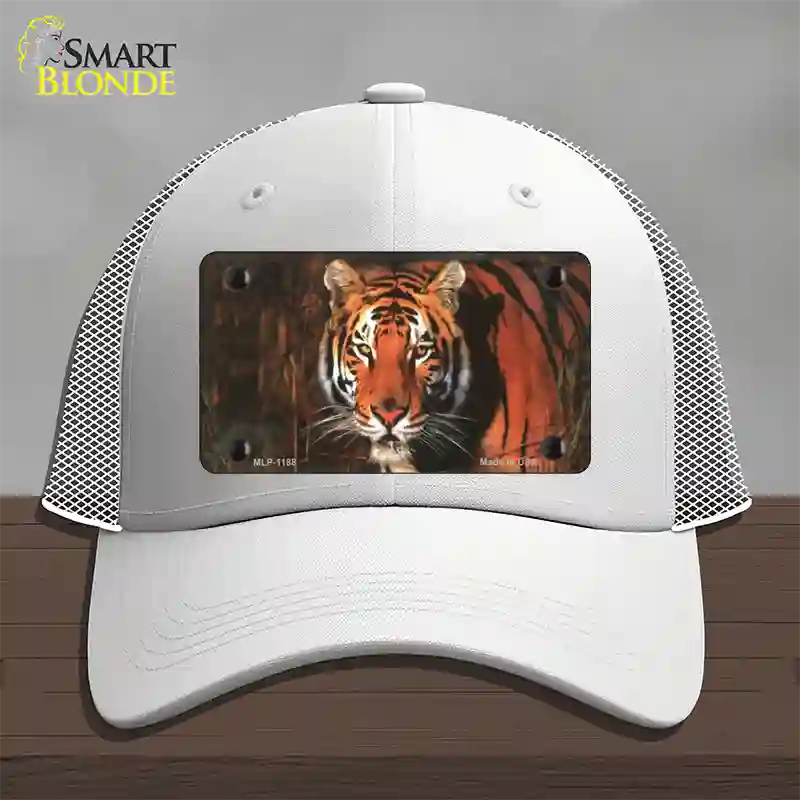 Tiger Novelty License Plate Hat Mesh / White