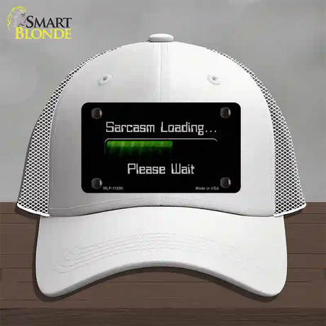 Sarcasm Loading Novelty License Plate Hat Mesh / White