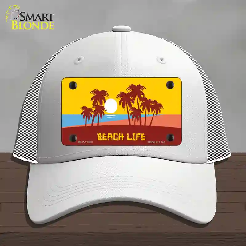 Beach Life Novelty License Plate Hat Mesh / White