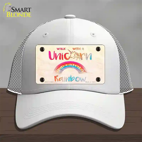 Walk with a Unicorn Novelty License Plate Hat Mesh / White