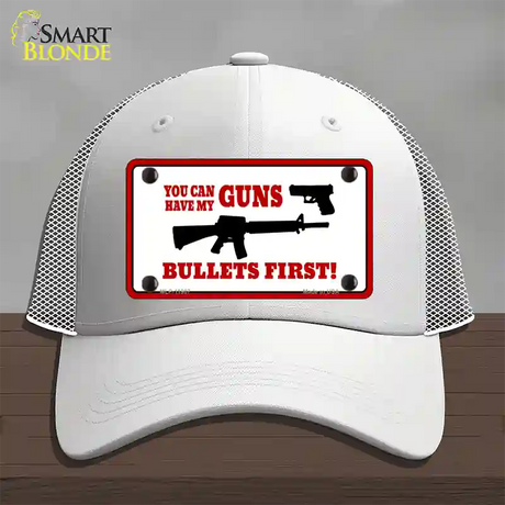 Bullets First Novelty License Plate Hat Mesh / White