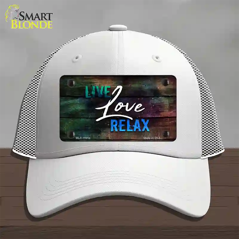 Live Love Relax Novelty License Plate Hat Mesh / White