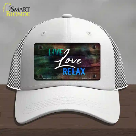 Live Love Relax Novelty License Plate Hat Mesh / White