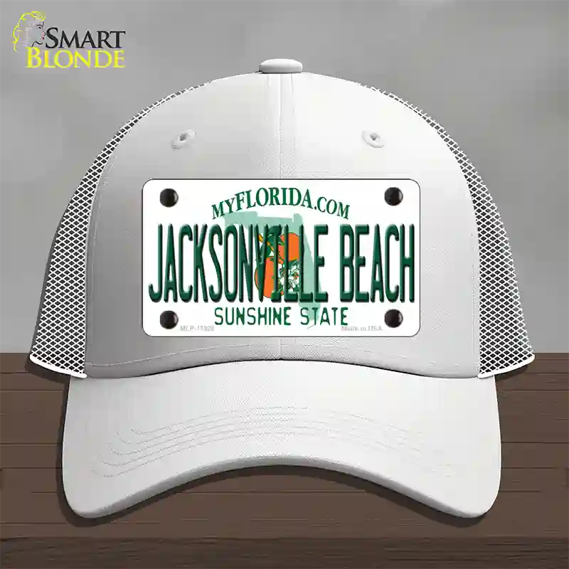 Florida Jacksonville Beach Novelty License Plate Hat Mesh / White