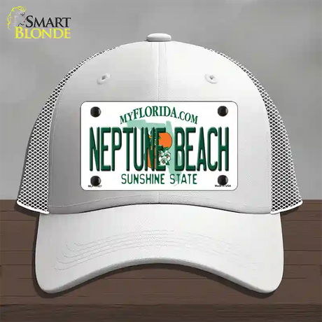 Florida Neptune Beach Novelty License Plate Hat Mesh / White