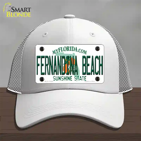 Florida Fernandina Beach Novelty License Plate Hat Mesh / White