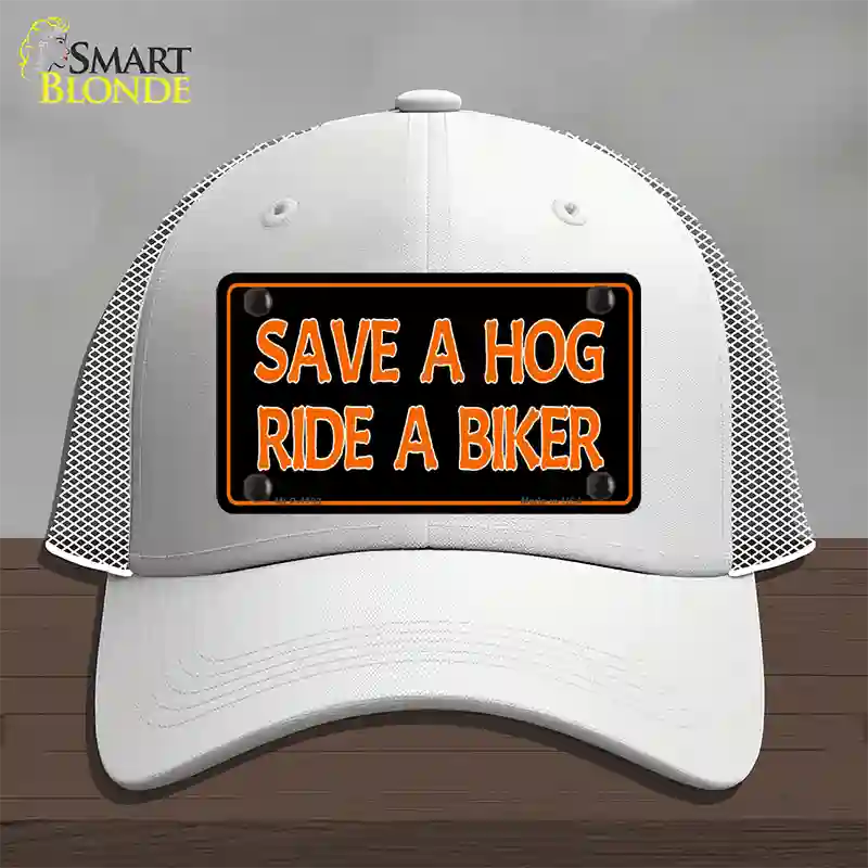 Save A Hog Ride A Biker Novelty License Plate Hat Mesh / White