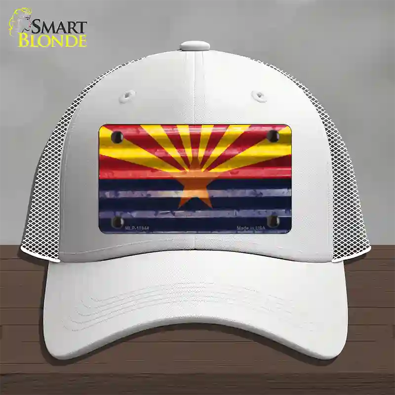 Arizona Corrugated Flag Novelty License Plate Hat Mesh / White