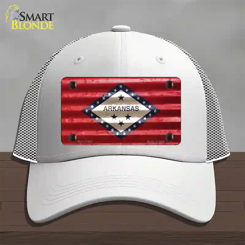 Arkansas Corrugated Flag Novelty License Plate Hat Mesh / White