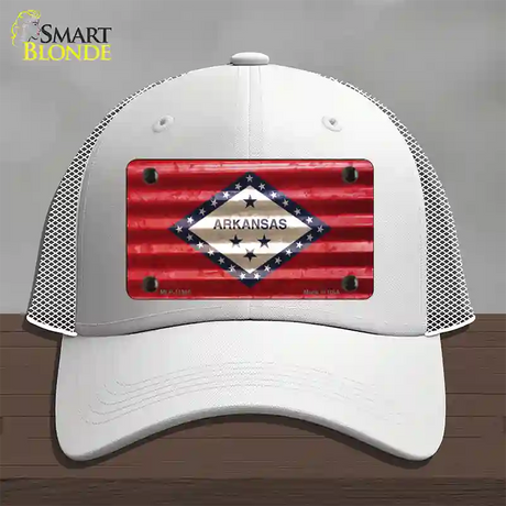 Arkansas Corrugated Flag Novelty License Plate Hat Mesh / White