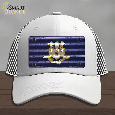 Connecticut Corrugated Flag Novelty License Plate Hat Mesh / White