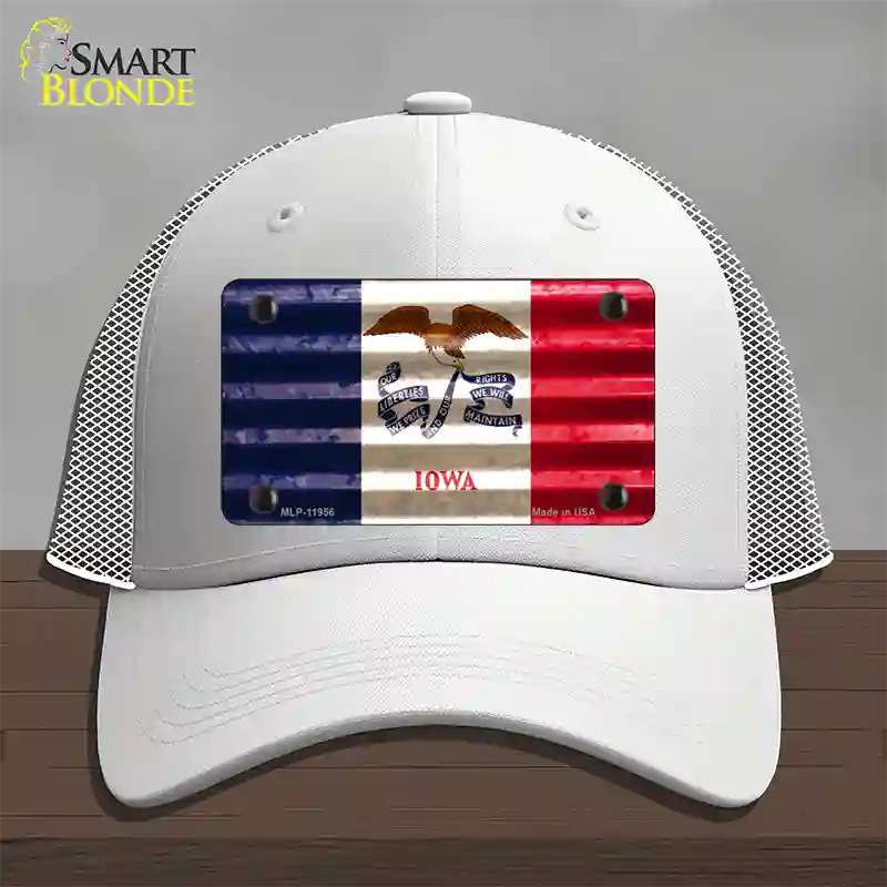 Iowa Corrugated Flag Novelty License Plate Hat Mesh / White