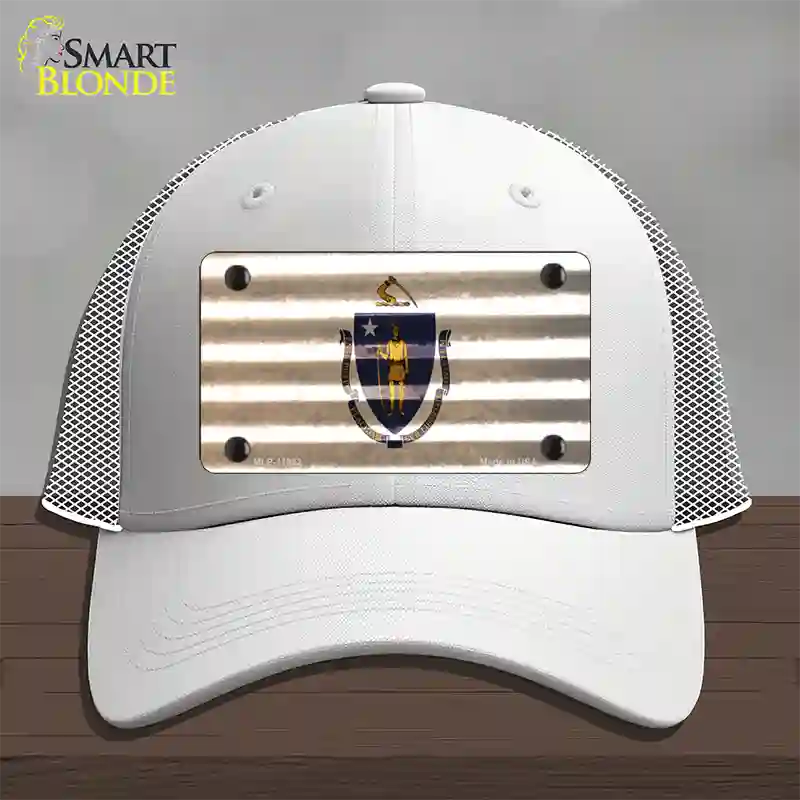 Massachusetts Corrugated Flag Novelty License Plate Hat Mesh / White