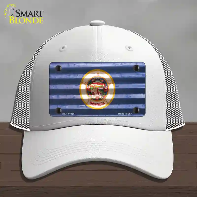 Minnesota Corrugated Flag Novelty License Plate Hat Mesh / White