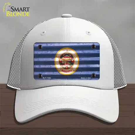 Minnesota Corrugated Flag Novelty License Plate Hat Mesh / White