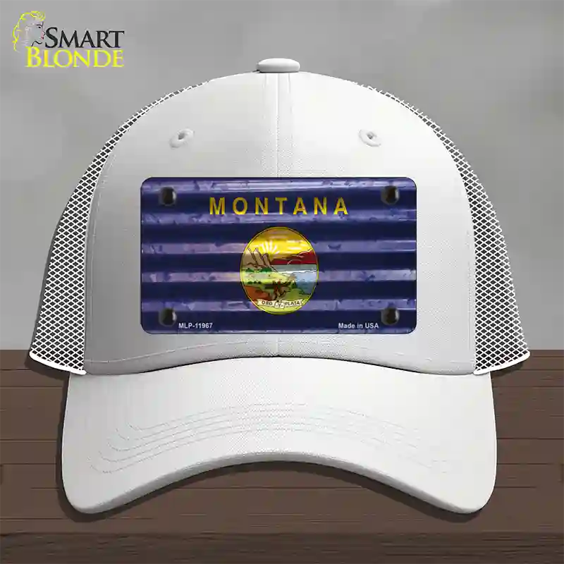 Montana Corrugated Flag Novelty License Plate Hat Mesh / White