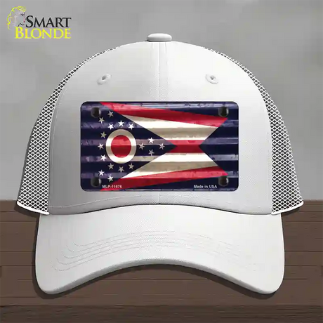 Ohio Corrugated Flag Novelty License Plate Hat Mesh / White