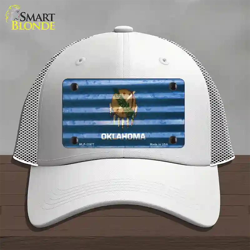 Oklahoma Corrugated Flag Novelty License Plate Hat Mesh / White