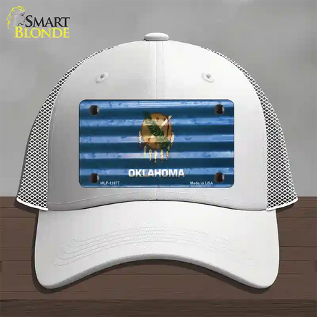 Oklahoma Corrugated Flag Novelty License Plate Hat Mesh / White