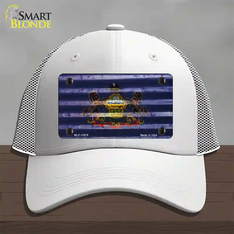 Pennsylvania Corrugated Flag Novelty License Plate Hat Mesh / White