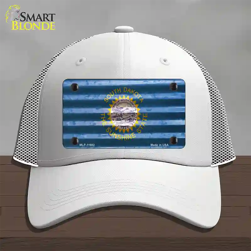 South Dakota Corrugated Flag Novelty License Plate Hat Mesh / White