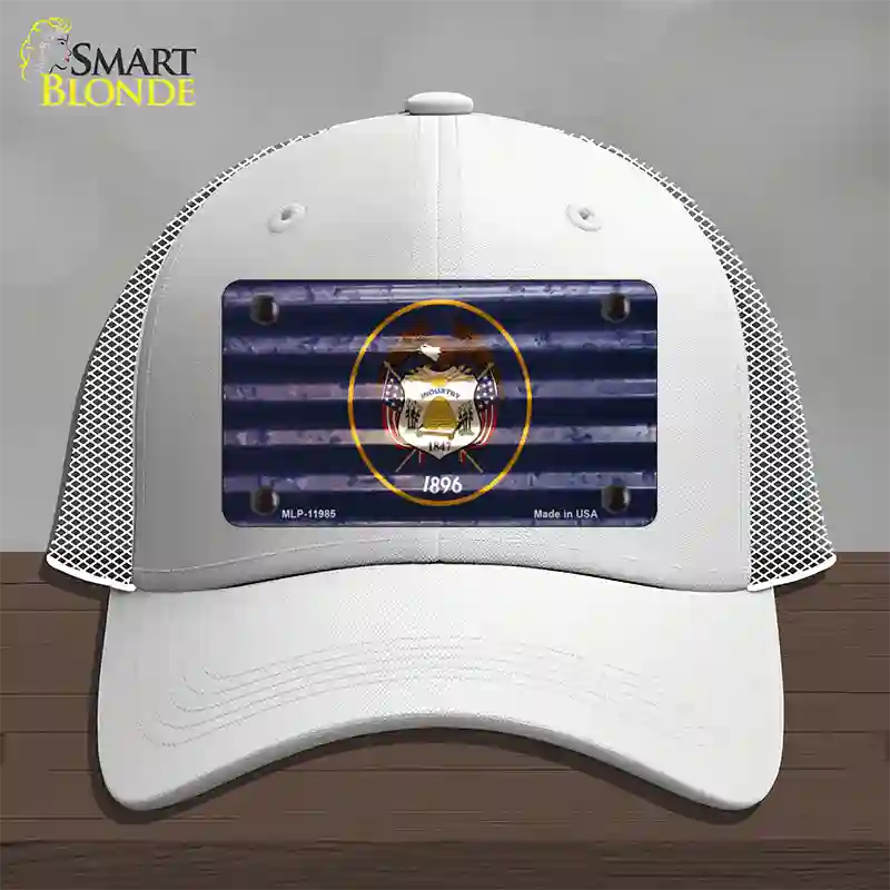 Utah Corrugated Flag Novelty License Plate Hat Mesh / White