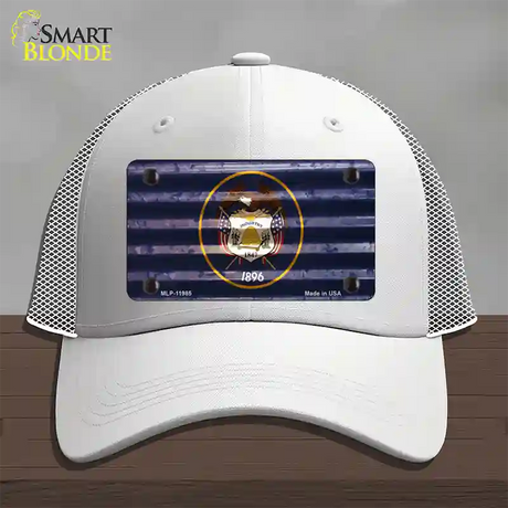 Utah Corrugated Flag Novelty License Plate Hat Mesh / White