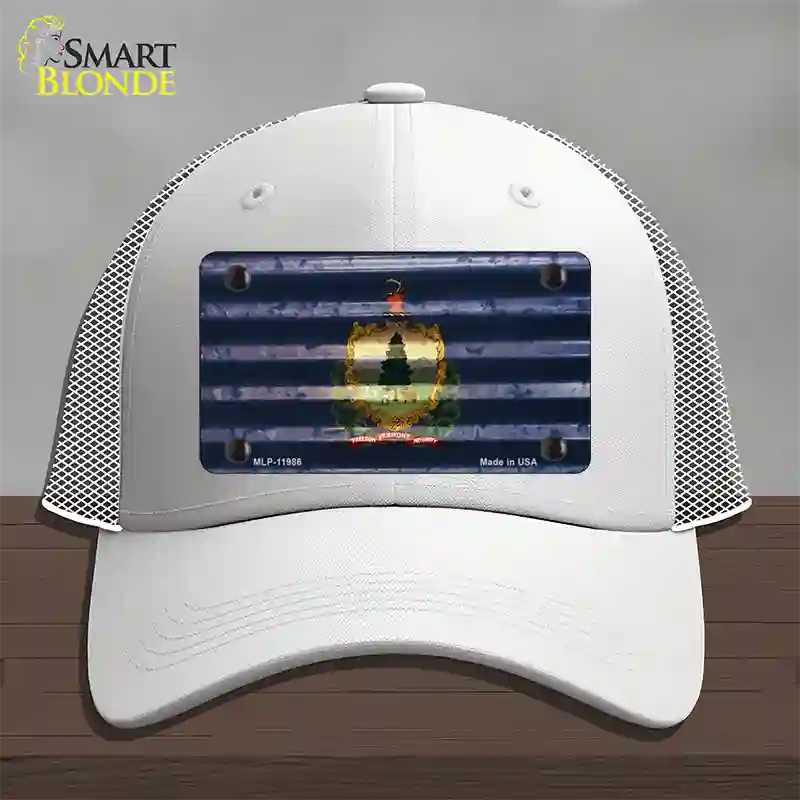 Vermont Corrugated Flag Novelty License Plate Hat Mesh / White