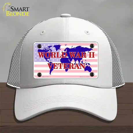 WW II Veteran Novelty License Plate Hat Mesh / White