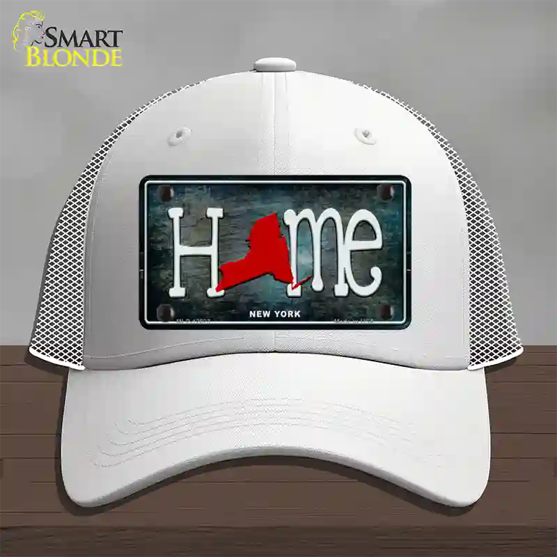 New York Home State Outline Novelty License Plate Hat Mesh / White