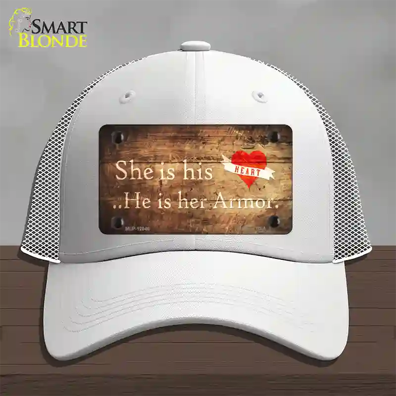 His Heart Her Armor Novelty License Plate Hat Mesh / White