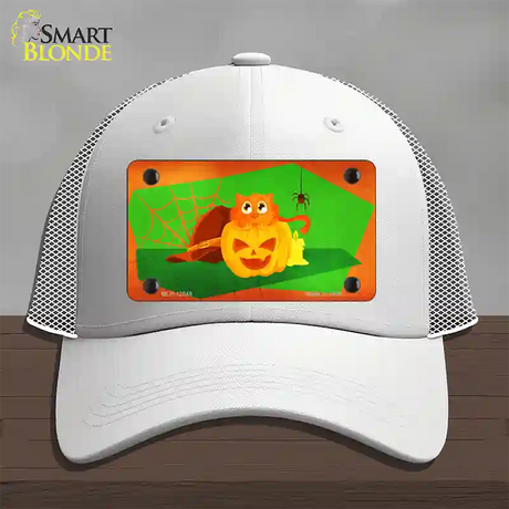 Pumpkin Kitty Novelty License Plate Hat Mesh / White