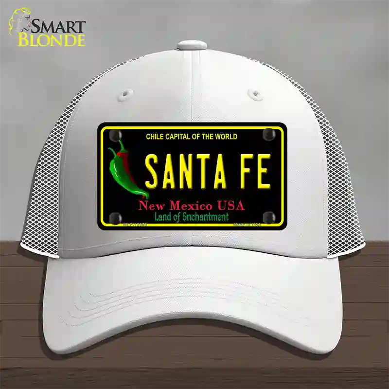 Santa Fe Black New Mexico Novelty License Plate Hat Mesh / White