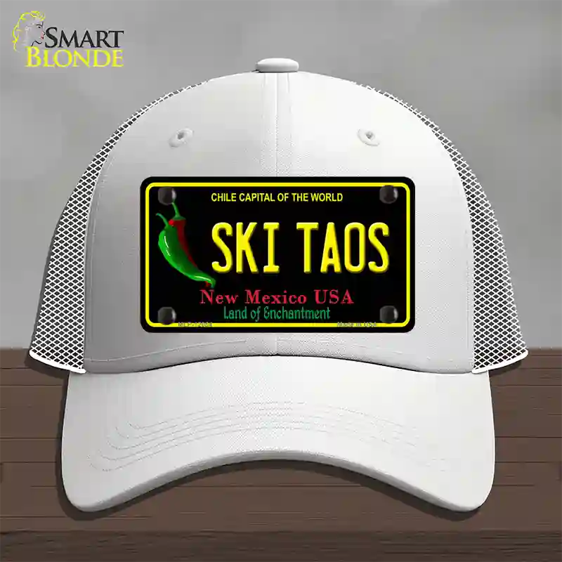 Ski Taos Black New Mexico Novelty License Plate Hat Mesh / White