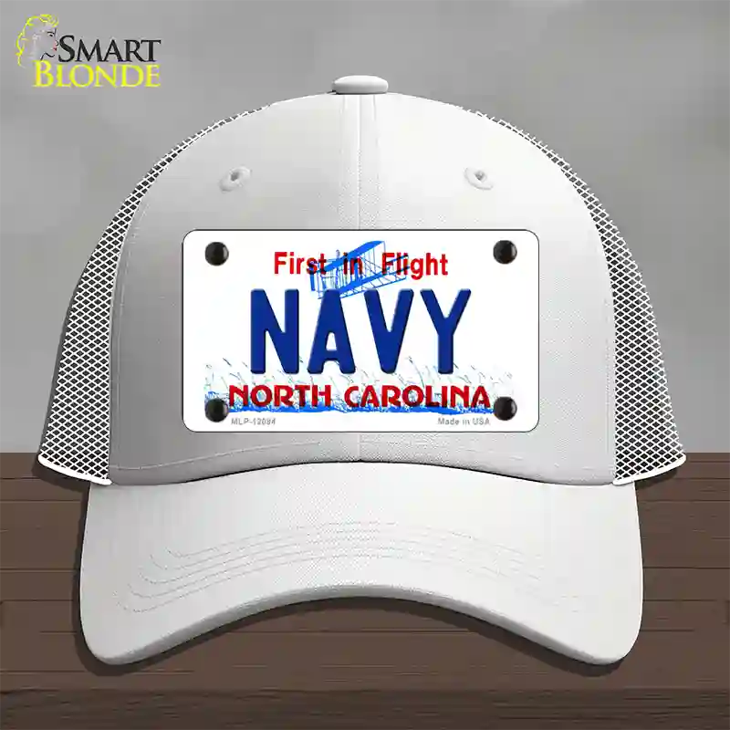 Navy North Carolina State Novelty License Plate Hat Mesh / White