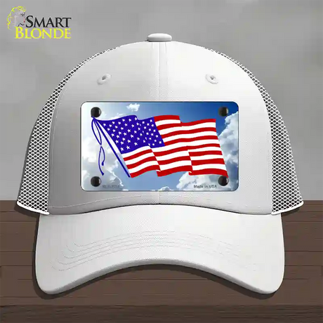 American Flag Cloud Novelty License Plate Hat Mesh / White