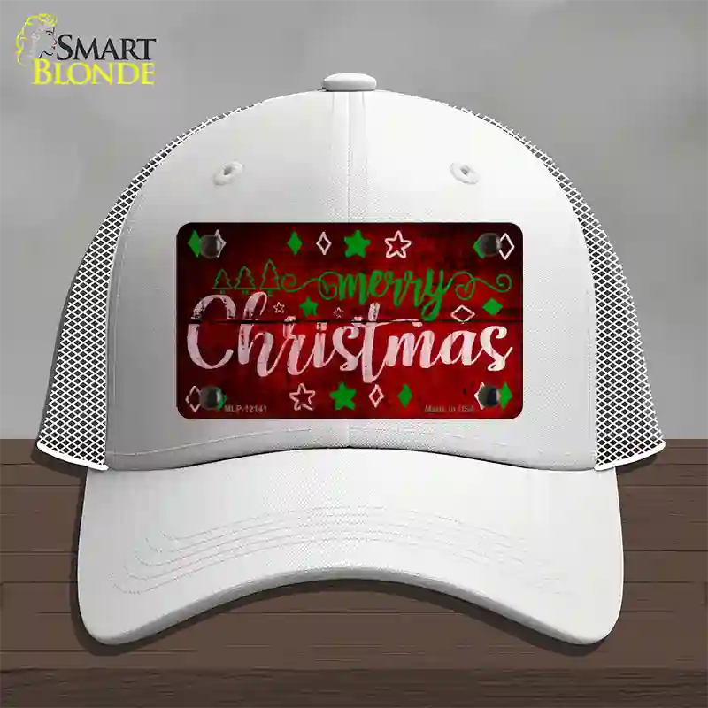 Merry Christmas Red Novelty License Plate Hat Mesh / White